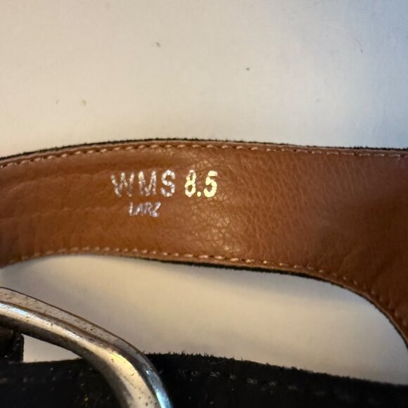 Report Black Chunky Block Heels Larz Sandals 8.5 Perforated Design Faux Suede - Picture 8 of 10